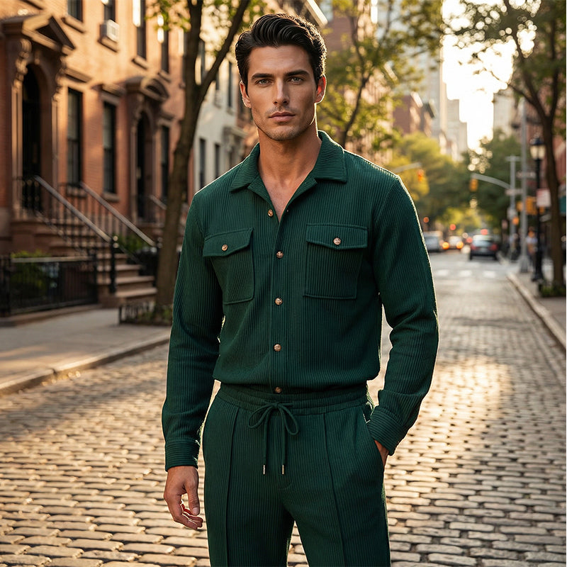 🏃♀️ It's selling out fast – don't hesitate! 🔥 Men's Waffle Button-Down Jacket and Pants Set