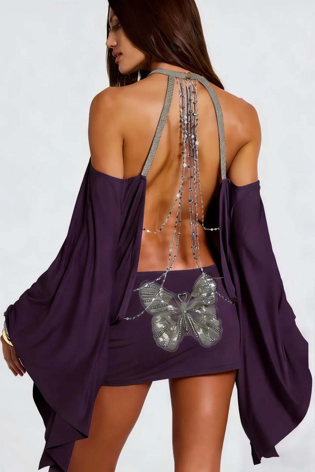 Backless Butterfly Sequins Dress