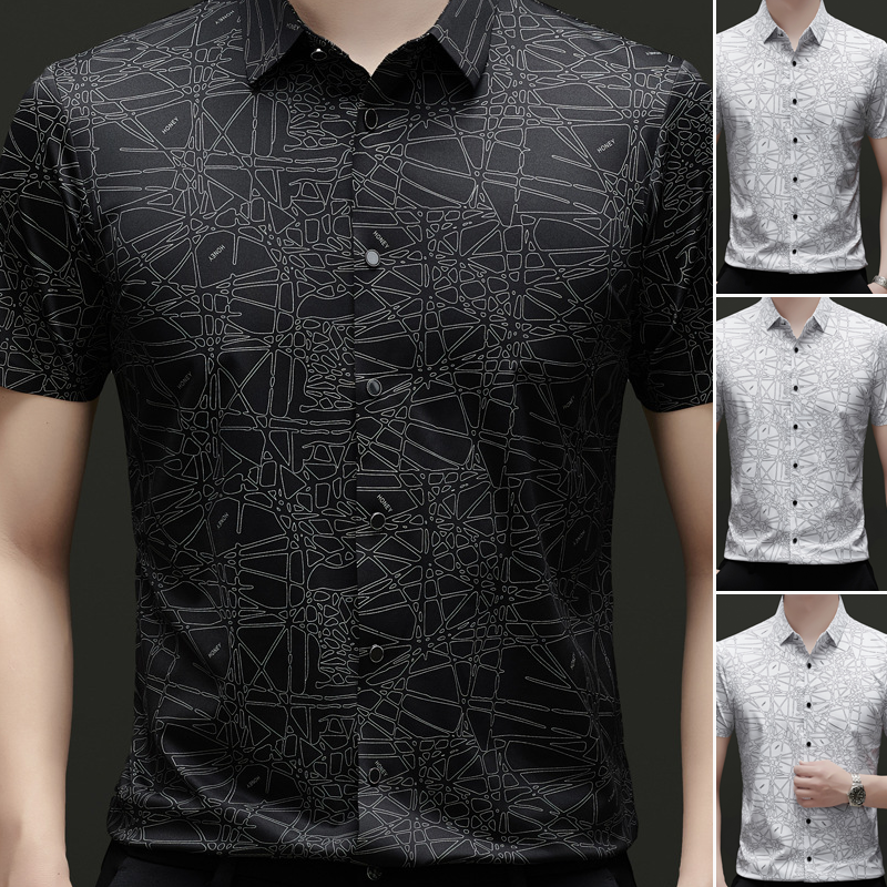 ⏳Time-Limited Special⏰Chic Abstract Geometric Pattern Short Sleeve Lapel Shirt for Men