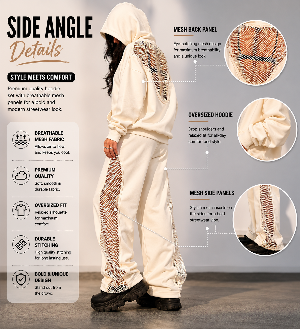 Women’s Streetwear Mesh Hoodie Set