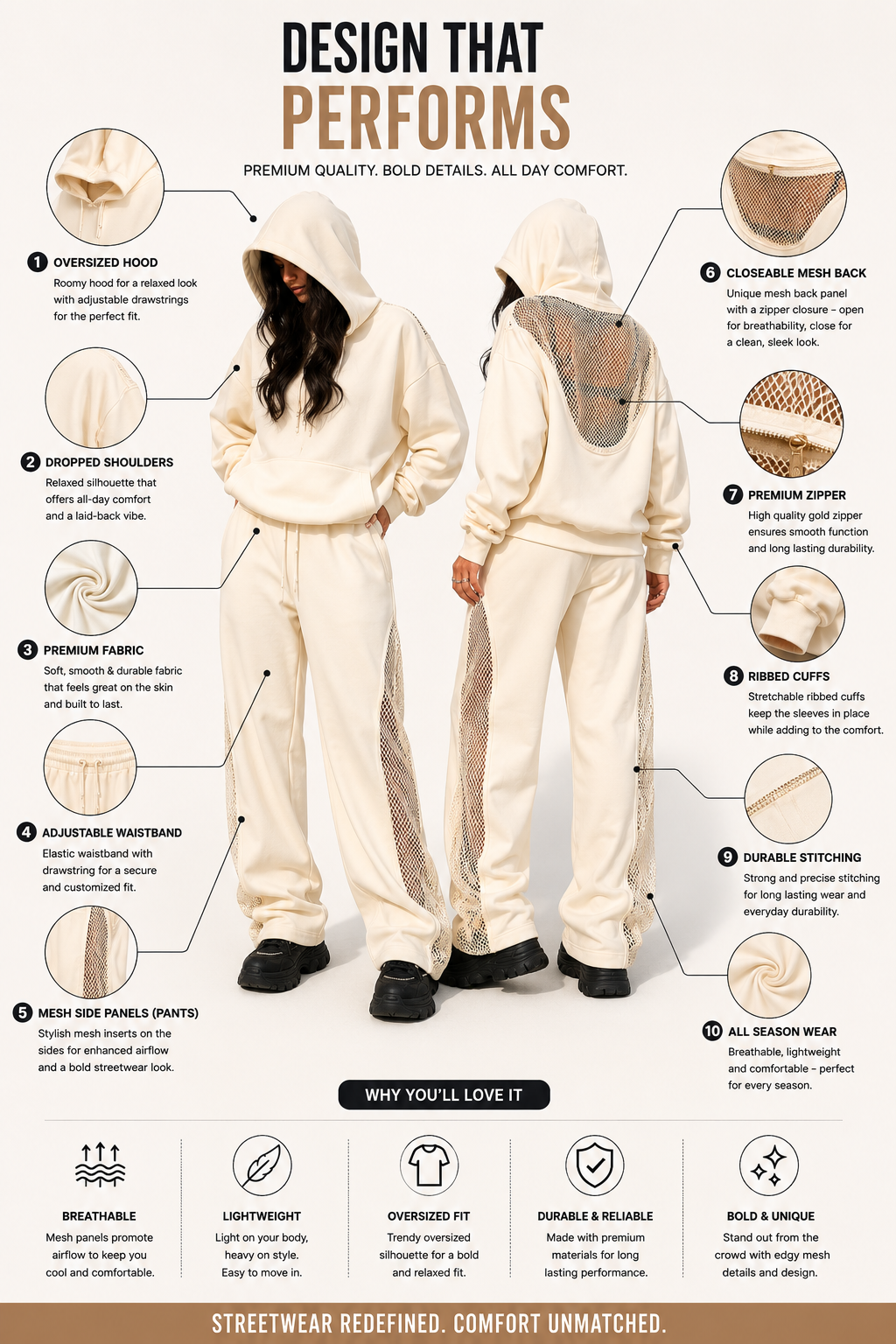 Women’s Streetwear Mesh Hoodie Set