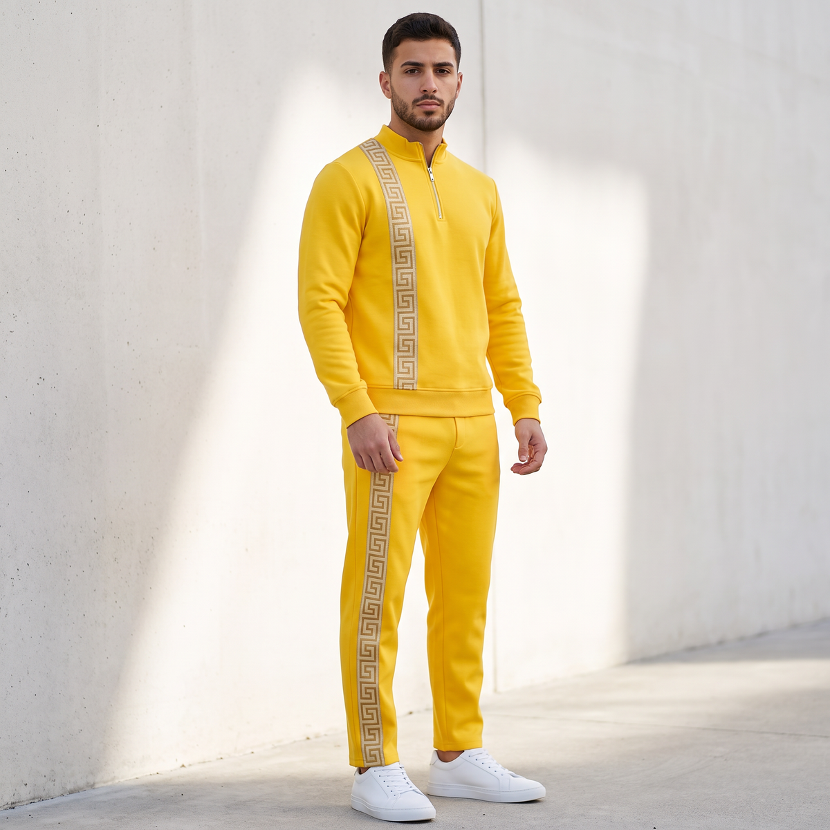 Men's fashion casual zipper stand up collar long sleeved pants set
