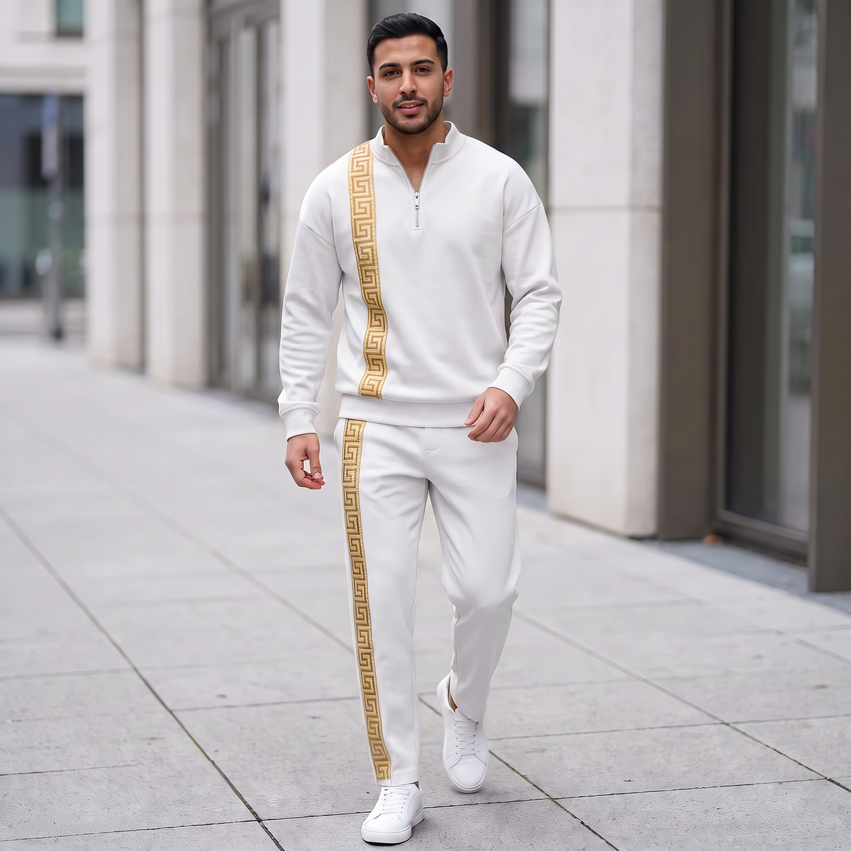 Men's fashion casual zipper stand up collar long sleeved pants set