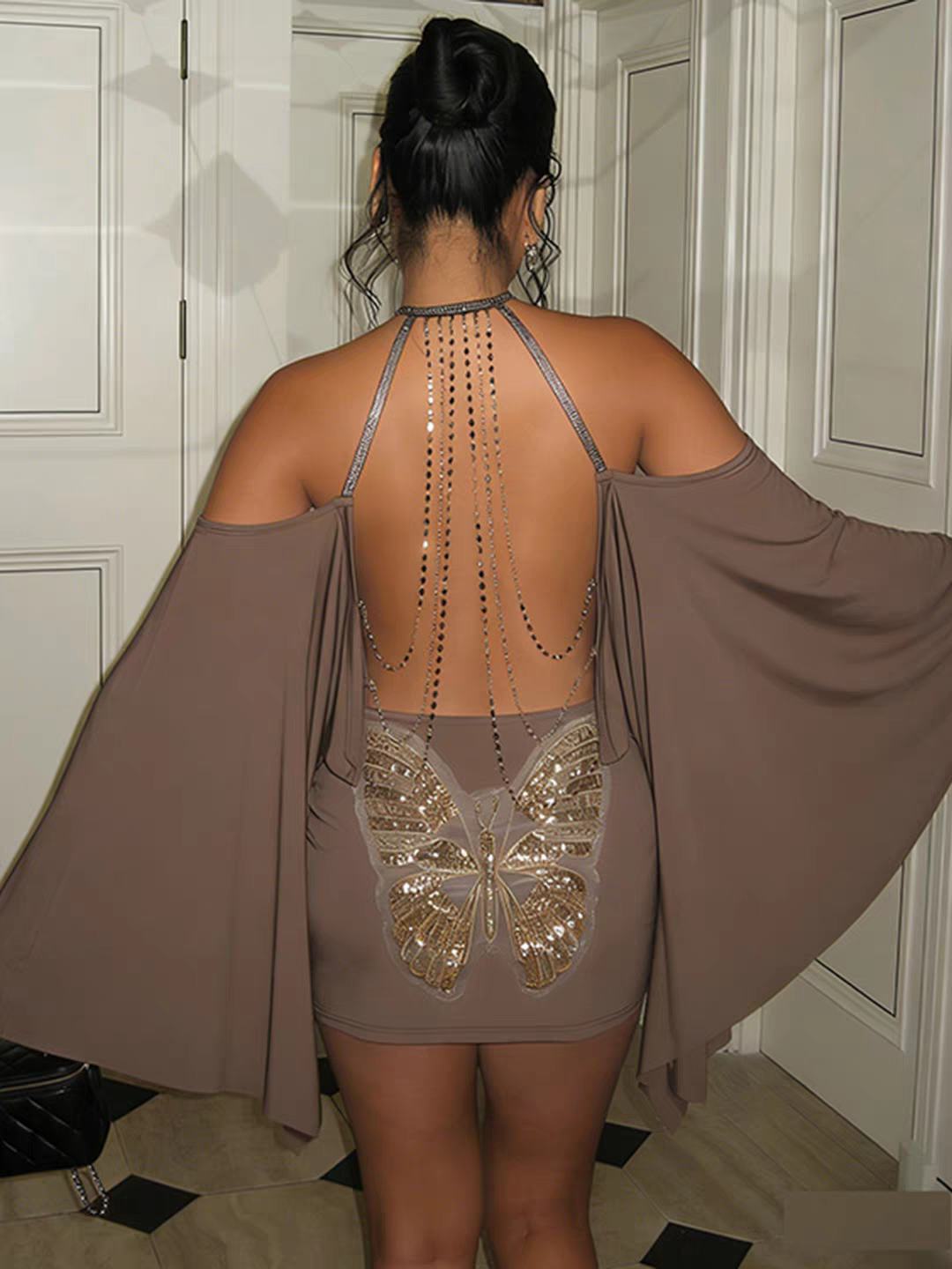 Backless Butterfly Sequins Dress