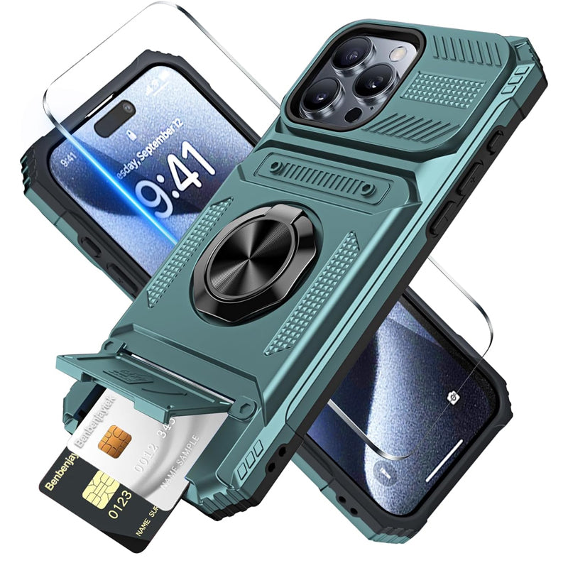 📱 Phone Case with Card Holder & Ring Grip – Kickstand, Magnetic Mount, Drop Protection