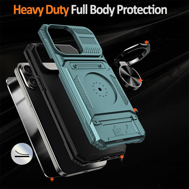 📱 Phone Case with Card Holder & Ring Grip – Kickstand, Magnetic Mount, Drop Protection