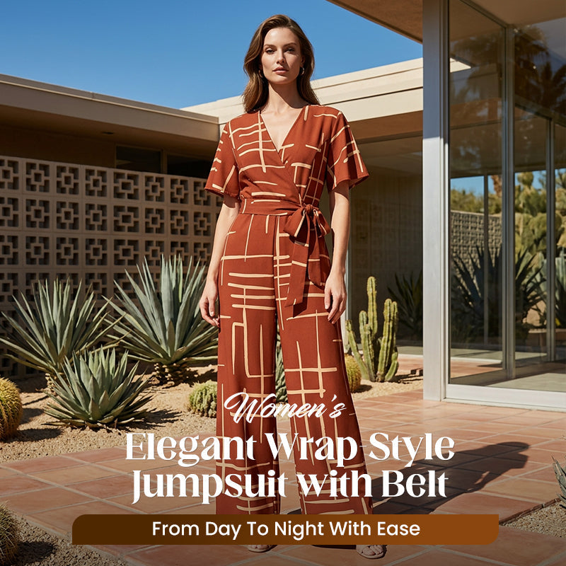 Women's elegant apron-style jumpsuit with belt