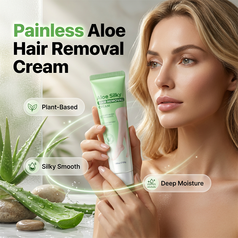 🌿50% OFF NOW! Gentle Aloe Vera Hair Removal Cream‑Soothing Aloe Infused Depilatory Cream, Painless Body Hair Remover for Arms, Legs & Bikini Area