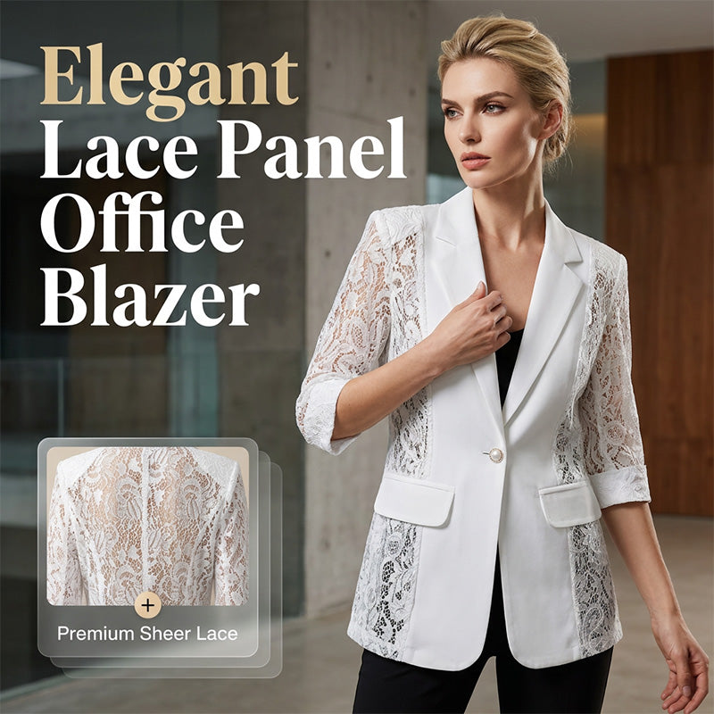 White Lace Blazer – Slim Fit, 3/4 Sleeve, Elegant Transition 👑