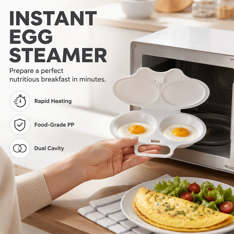 ⏰Last Day Special Price⏰ Microwave Egg Poacher – Dual-Cavity Steamer, Rapid Heating, Non-Stick PP – Ideal for Home, Office & Travel! 🔥